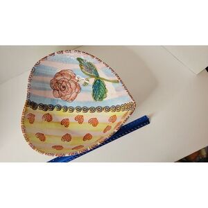 Hand Painted Heart Shaped Italian Pottery Serving Bowl Rose And Hearts